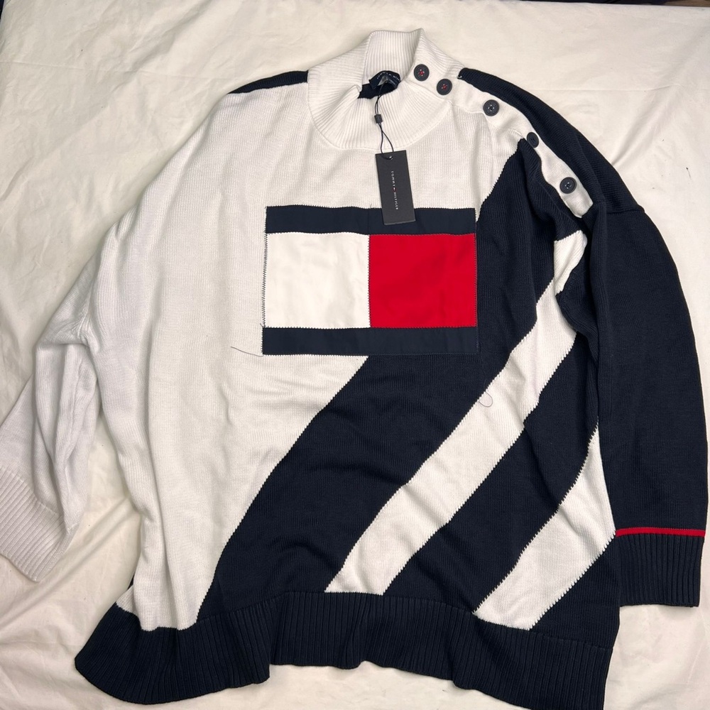 NwT Tommy Hilfiger Women Logo Button Pullover Sweater Multicolor Size 2X A030724